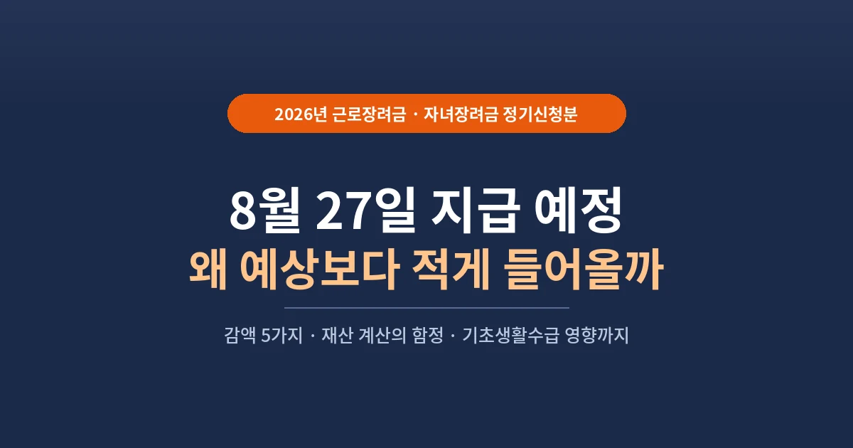 2026년 근로장려금 자녀장려금 정기신청분 8월 27일 지급 예정 안내 이미지