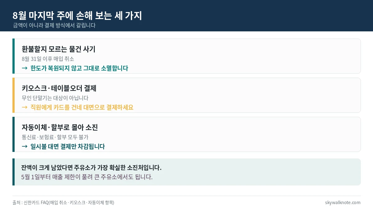 고유가 피해지원금 마지막 주 주의사항 - 매입 취소 한도 미복원, 키오스크 결제 불가, 자동이체 불가