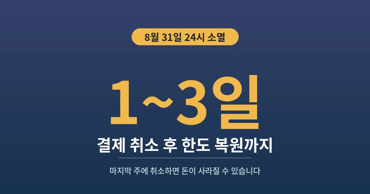 1~3일 - 결제 취소 후 한도 복원까지